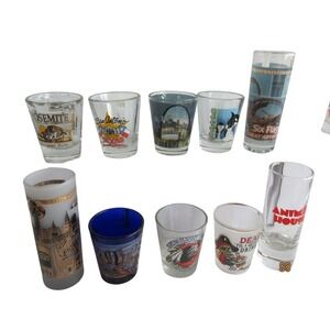 Vintage Souvenir Shot Glass Lot 10pc Yosemite Six Flags Universal Studios Maui